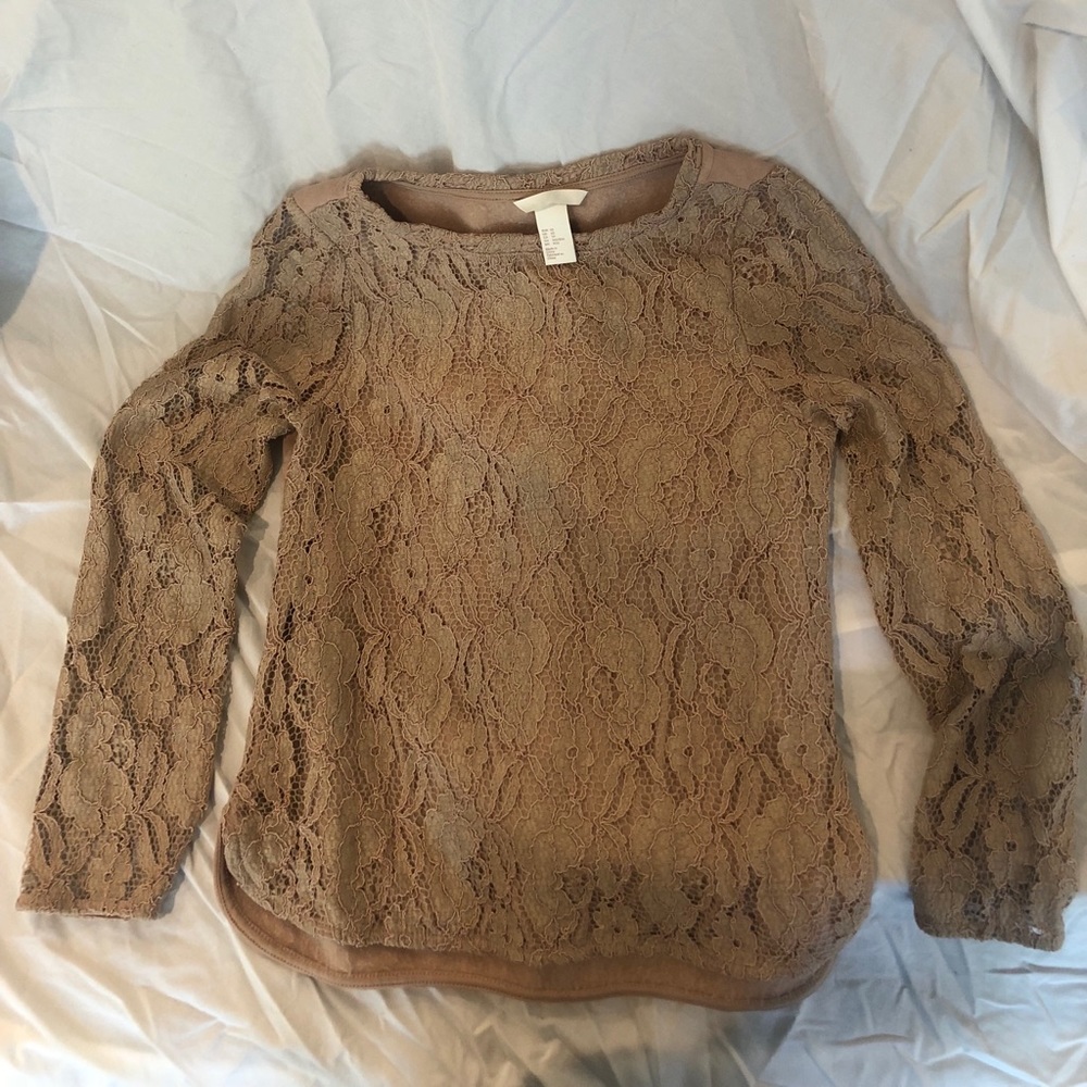 H&M Nude Lace 3/4 Sleeve Shirt